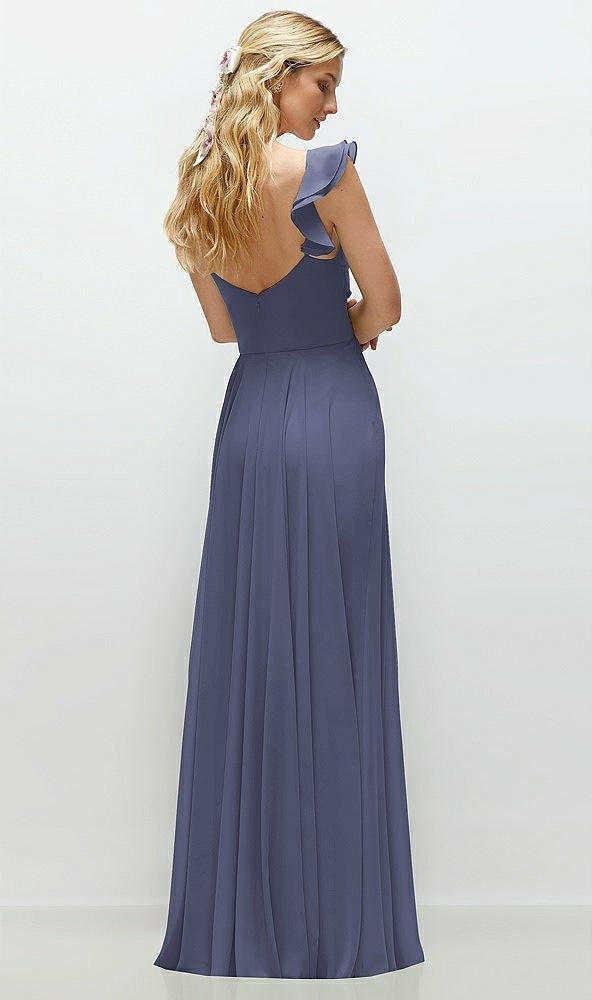 Back View - French Blue Convertible Ruffle Strap Chiffon Maxi Dress with Full Circle Skirt