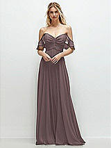 Alt View 1 Thumbnail - French Truffle Convertible Ruffle Strap Chiffon Maxi Dress with Full Circle Skirt