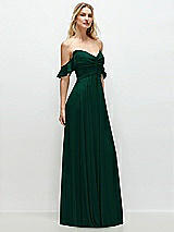 Alt View 2 Thumbnail - Hunter Green Convertible Ruffle Strap Chiffon Maxi Dress with Full Circle Skirt