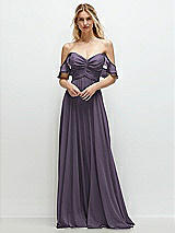 Alt View 1 Thumbnail - Lavender Convertible Ruffle Strap Chiffon Maxi Dress with Full Circle Skirt