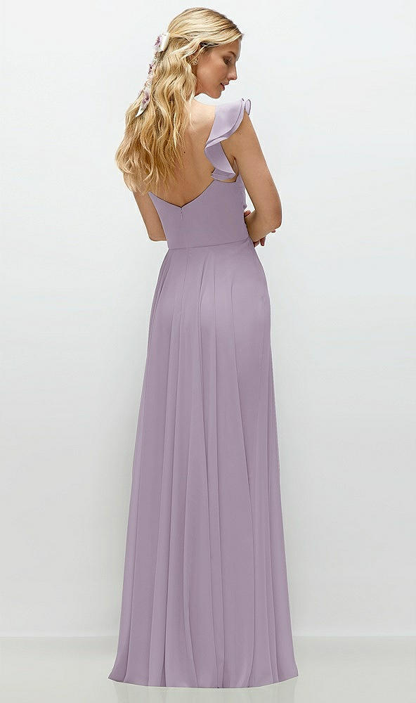 Back View - Lilac Haze Convertible Ruffle Strap Chiffon Maxi Dress with Full Circle Skirt