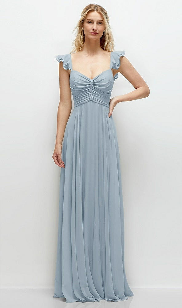 Front View - Mist Convertible Ruffle Strap Chiffon Maxi Dress with Full Circle Skirt