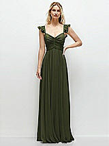 Front View Thumbnail - Olive Green Convertible Ruffle Strap Chiffon Maxi Dress with Full Circle Skirt