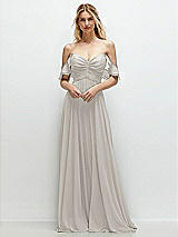 Alt View 1 Thumbnail - Oyster Convertible Ruffle Strap Chiffon Maxi Dress with Full Circle Skirt