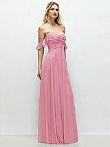 Alt View 2 Thumbnail - Peony Pink Convertible Ruffle Strap Chiffon Maxi Dress with Full Circle Skirt