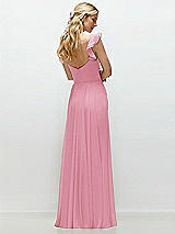 Rear View Thumbnail - Peony Pink Convertible Ruffle Strap Chiffon Maxi Dress with Full Circle Skirt