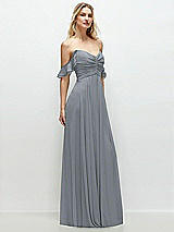 Alt View 2 Thumbnail - Platinum Convertible Ruffle Strap Chiffon Maxi Dress with Full Circle Skirt