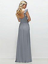 Rear View Thumbnail - Platinum Convertible Ruffle Strap Chiffon Maxi Dress with Full Circle Skirt