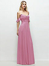 Alt View 2 Thumbnail - Powder Pink Convertible Ruffle Strap Chiffon Maxi Dress with Full Circle Skirt