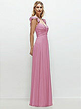 Side View Thumbnail - Powder Pink Convertible Ruffle Strap Chiffon Maxi Dress with Full Circle Skirt