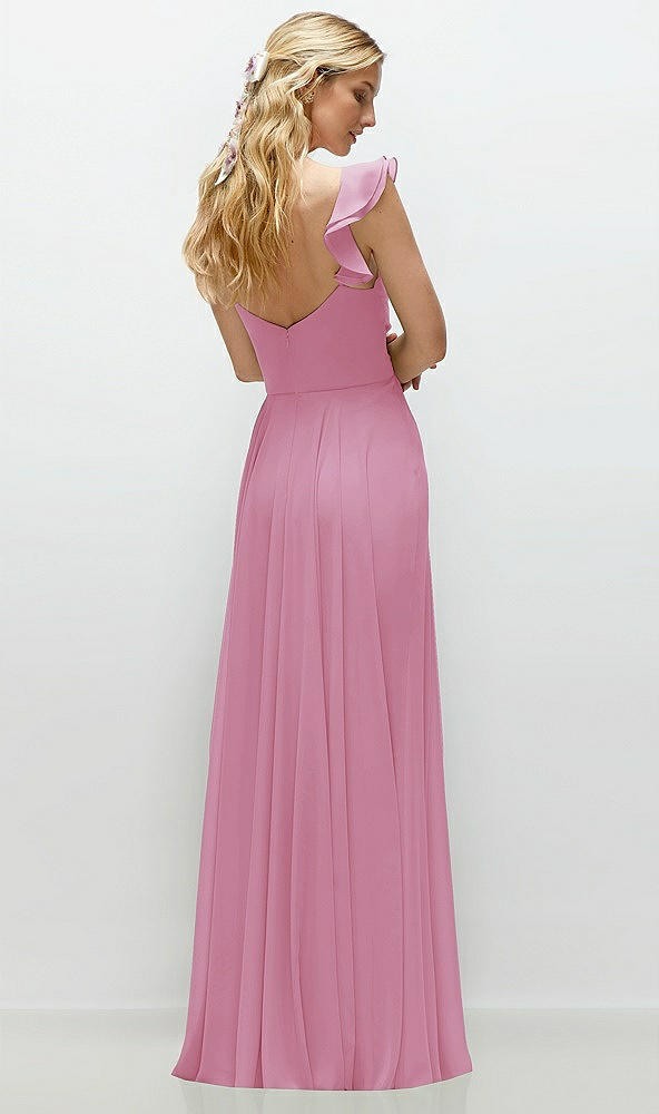 Back View - Powder Pink Convertible Ruffle Strap Chiffon Maxi Dress with Full Circle Skirt