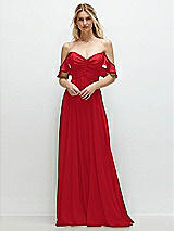 Alt View 1 Thumbnail - Parisian Red Convertible Ruffle Strap Chiffon Maxi Dress with Full Circle Skirt