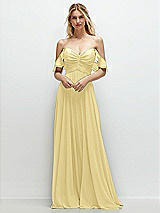 Alt View 1 Thumbnail - Pale Yellow Convertible Ruffle Strap Chiffon Maxi Dress with Full Circle Skirt