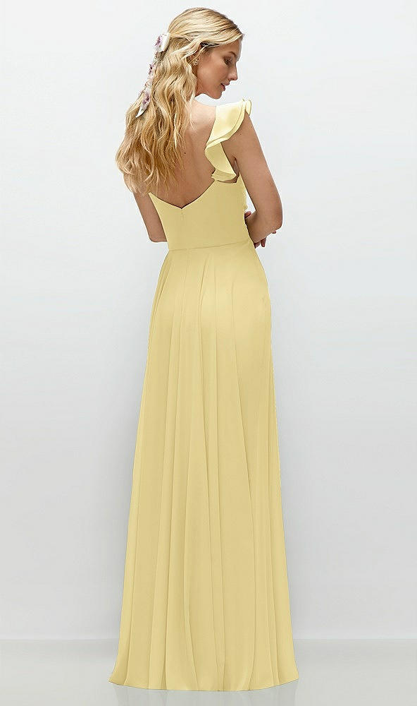 Back View - Pale Yellow Convertible Ruffle Strap Chiffon Maxi Dress with Full Circle Skirt