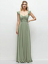 Front View Thumbnail - Sage Convertible Ruffle Strap Chiffon Maxi Dress with Full Circle Skirt