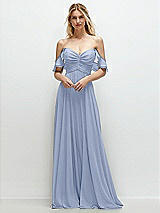 Alt View 1 Thumbnail - Sky Blue Convertible Ruffle Strap Chiffon Maxi Dress with Full Circle Skirt