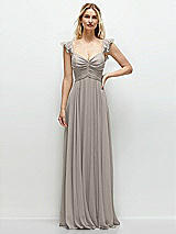 Front View Thumbnail - Taupe Convertible Ruffle Strap Chiffon Maxi Dress with Full Circle Skirt