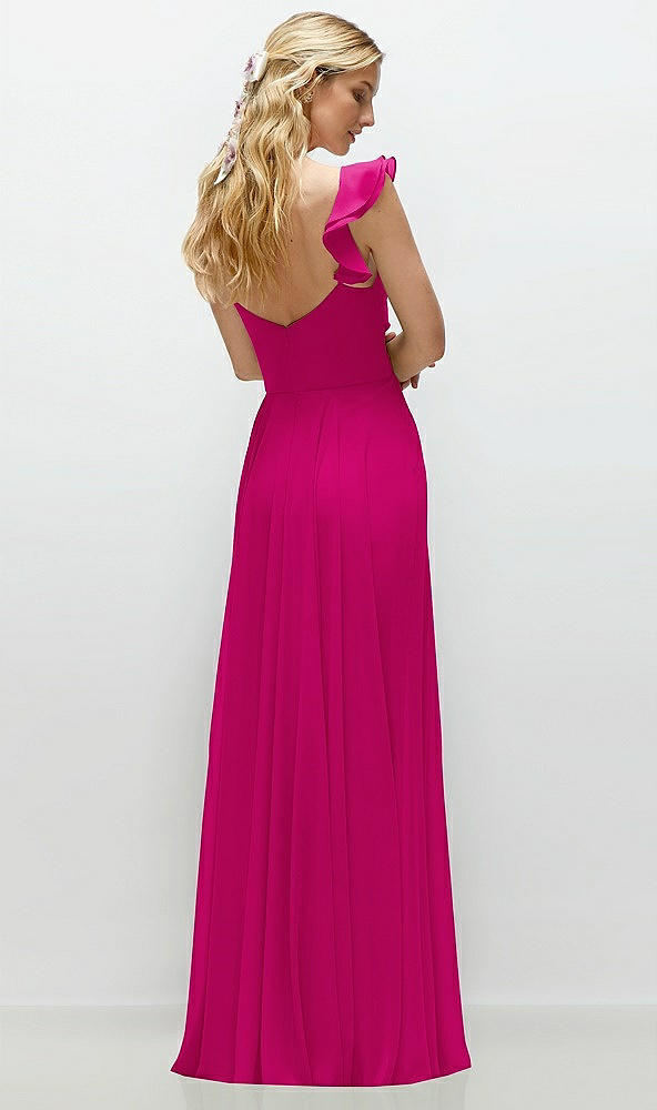 Back View - Think Pink Convertible Ruffle Strap Chiffon Maxi Dress with Full Circle Skirt