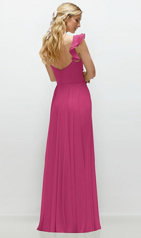 Back View - Tea Rose Convertible Ruffle Strap Chiffon Maxi Dress with Full Circle Skirt