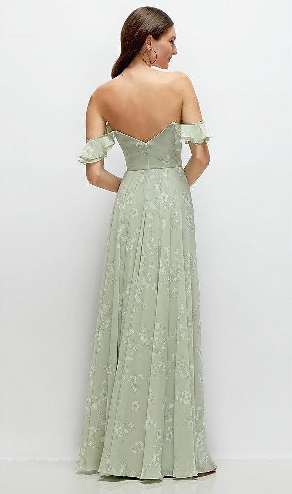 Back View - Vintage Primrose Sage Convertible Ruffle Strap Chiffon Maxi Dress with Full Circle Skirt