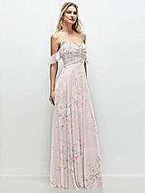 Alt View 2 Thumbnail - Watercolor Print Convertible Ruffle Strap Chiffon Maxi Dress with Full Circle Skirt