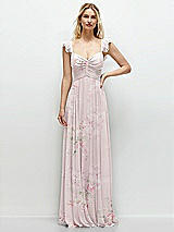 Front View Thumbnail - Watercolor Print Convertible Ruffle Strap Chiffon Maxi Dress with Full Circle Skirt