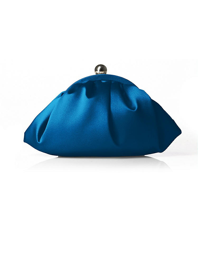 Front View - Cerulean Gathered Satin Clutch