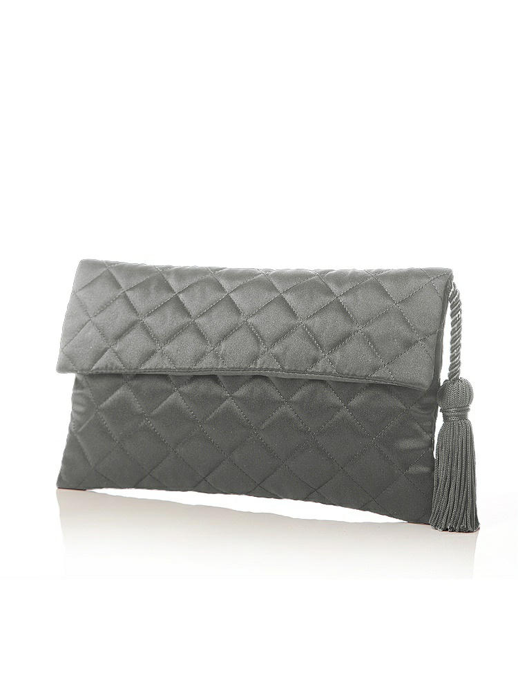 Front View - Charcoal Gray Quilted Envelope Clutch with Tassel Detail