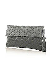 Front View Thumbnail - Charcoal Gray Quilted Envelope Clutch with Tassel Detail