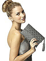 Rear View Thumbnail - Charcoal Gray Quilted Envelope Clutch with Tassel Detail