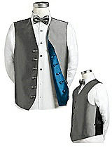 Rear View Thumbnail - Charcoal Gray & Ocean Blue Reversible Tuxedo Vests by After Six