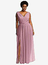 Front View Thumbnail - Dusty Pink Sleeveless Draped Chiffon Maxi Dress with Front Slit