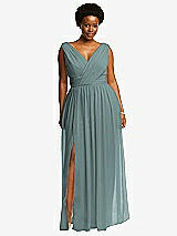 Front View Thumbnail - Icelandic Sleeveless Draped Chiffon Maxi Dress with Front Slit