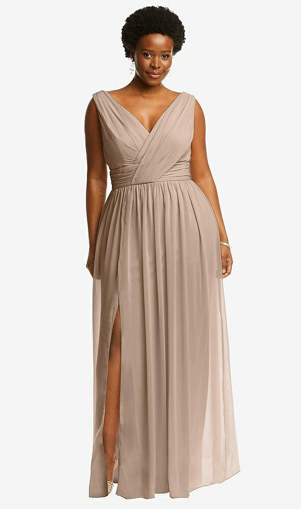 Front View - Topaz Sleeveless Draped Chiffon Maxi Dress with Front Slit