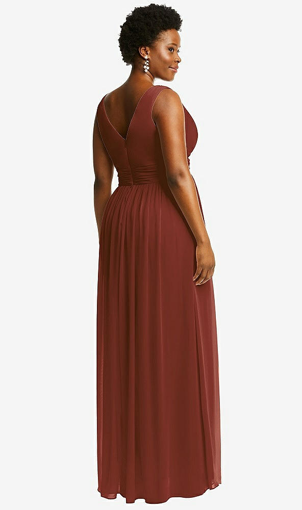 Back View - Auburn Moon Sleeveless Draped Chiffon Maxi Dress with Front Slit