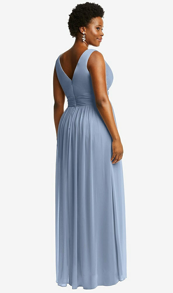 Back View - Cloudy Sleeveless Draped Chiffon Maxi Dress with Front Slit