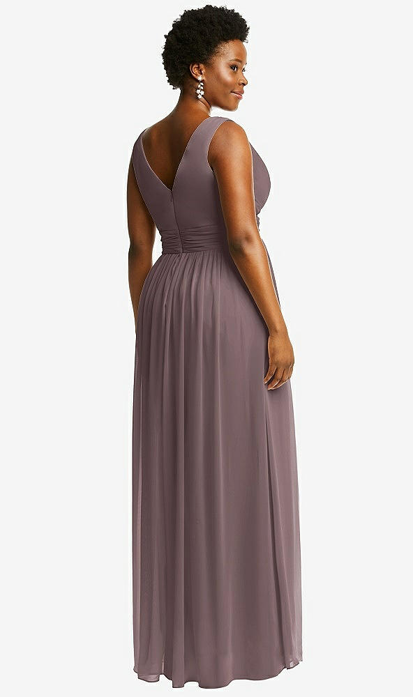 Back View - French Truffle Sleeveless Draped Chiffon Maxi Dress with Front Slit