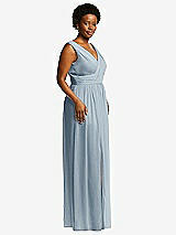 Alt View 1 Thumbnail - Mist Sleeveless Draped Chiffon Maxi Dress with Front Slit