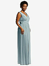 Alt View 1 Thumbnail - Morning Sky Sleeveless Draped Chiffon Maxi Dress with Front Slit