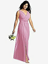 Alt View 4 Thumbnail - Powder Pink Sleeveless Draped Chiffon Maxi Dress with Front Slit