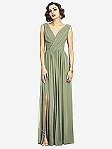 Alt View 3 Thumbnail - Sage Sleeveless Draped Chiffon Maxi Dress with Front Slit