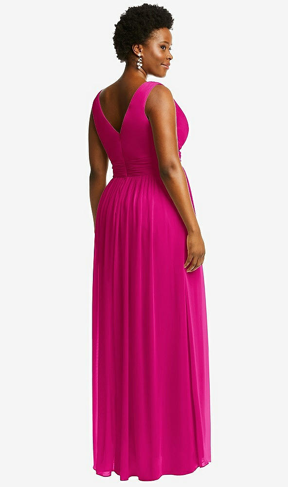 Back View - Think Pink Sleeveless Draped Chiffon Maxi Dress with Front Slit