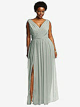 Front View Thumbnail - Willow Green Sleeveless Draped Chiffon Maxi Dress with Front Slit