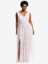 Front View Thumbnail - Watercolor Print Sleeveless Draped Chiffon Maxi Dress with Front Slit