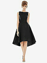 Alt View 1 Thumbnail - Black Bateau Neck Satin High Low Cocktail Dress