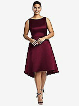 Front View Thumbnail - Cabernet Bateau Neck Satin High Low Cocktail Dress