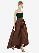 Alt View 1 Thumbnail - Cognac & Evergreen Strapless Satin High Low Dress with Pockets