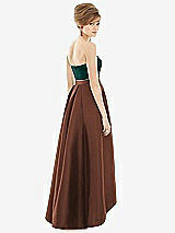 Alt View 2 Thumbnail - Cognac & Evergreen Strapless Satin High Low Dress with Pockets