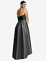 Rear View Thumbnail - Gunmetal & Evergreen Strapless Satin High Low Dress with Pockets