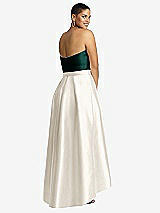 Rear View Thumbnail - Ivory & Evergreen Strapless Satin High Low Dress with Pockets